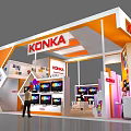 KONKA Exhibition Booth With Orange White Geometric Decorations And TV Display Screens