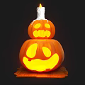 Halloween Art Installation with Stacked Jack O Lanterns Ghost Top and Flying Bats