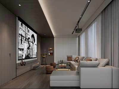 Modern KTV Lounge Interior Featuring Large Screen And Comfortable Sofa Seats 3d model