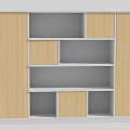 Modern File Cabinet With Wooden Doors White Frame Open Shelves And Closed Compartments