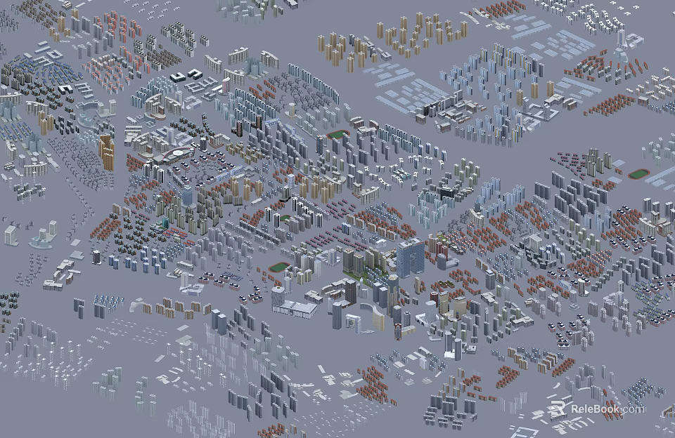 Aerial Planning of Urban Layout with Building Distribution and Road Networks Design 3d model 