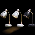 Three Modern Table Lamps with White Black Shades and Golden Curved Poles