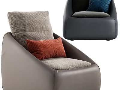Modern Stylish Single Sofa With Gray Upholstery And Orange Blue Accent Cushions 3d model