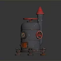 Industrial Equipment With Gray Metallic Body Red Top Cover Valve Vertical Pipe And Support Legs