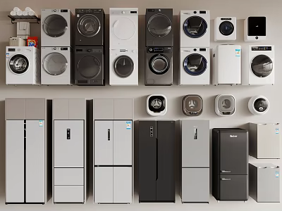 Display of Various Refrigerators and Freezers with Different Colors Sizes and Styles 3d model