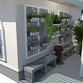 Beautiful Roof Garden with Green Plants Flower Baskets Wooden Floor Bench and Lantern Light