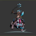Game Fantasy Character In Helmet Riding Pink Pig With Blue Hammer And Icy Base