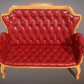 Classic Red Leather Single Sofa With Carved Wooden Arms And Tufted Seat