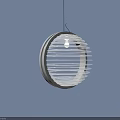 Circular Pendant Light with Dark Wooden Frame and White Slats on Yellow Wall