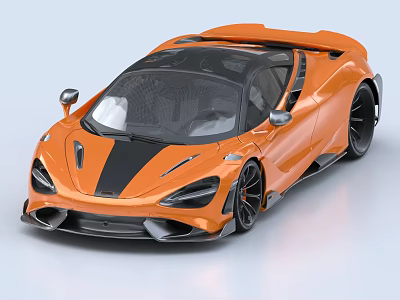Orange Sports Car With Sleek Design Black Stripe Rear Spoiler And Black Wheels 3d model
