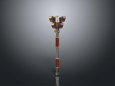 Ornate War Hammer With Metallic Decorative Head Red Grip And Shiny Shaft 3d model