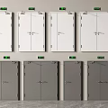 White And Gray Storage Cabinet Doors With Green Indicators Arranged In Rows