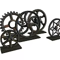 Vintage Metal Gear Decorative Ornament Set With Various Sizes And Bases