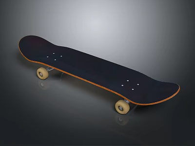Professional Skateboard With Dark Blue Deck Orange Edge And Four Wheels 3d model