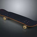 Professional Skateboard With Dark Blue Deck Orange Edge And Four Wheels