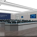 Modern Office Interior With Control Desks Multiple Monitors Wall Screens And Ergonomic Chairs 3d model