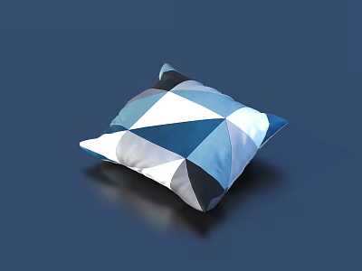 Modern Geometric Pattern Cushion with Blue White Gray Triangles for Home Decor 3d model