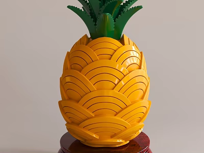 Decorative Yellow Pineapple Shaped Ornament Set with Red Base for Home Decor 3d model