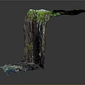 Garden Landscape With Lush Green Grass White Building And Waterfall In Rocky Cliff Formation