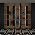 Modern Wooden Display Cabinet With Black Metal Frame Multi tiered Shelves Displaying Books Vases And Artworks