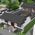 Ancient Chinese Architecture Featuring Black Tiled Roof Red Wooden Door Stone Lions And Green Plants