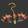 Intricate Dragon Ornament With Organ Details And Fur Like Texture On Red Orange Metallic Wings