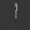 Futuristic Weapon With Metallic Body Blue Glowing Accents And Sleek Long Staff Design