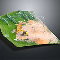 Terrain Model With Green Grass Excavator Soil Mounds And High Voltage Tower Frames
