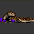 3D Rendered Brown Spotted Aquatic Animal With Purple Balls On Gray Gradient Background