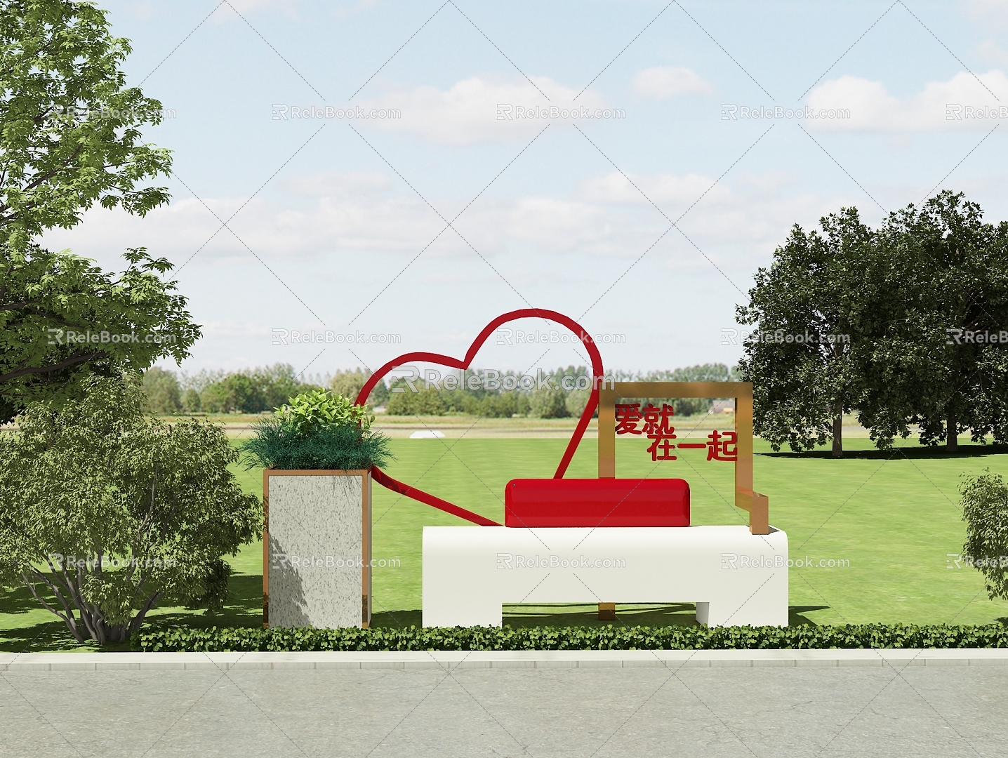 Park Seat Pin Love Together Love Red Green Bench Festival 3d model