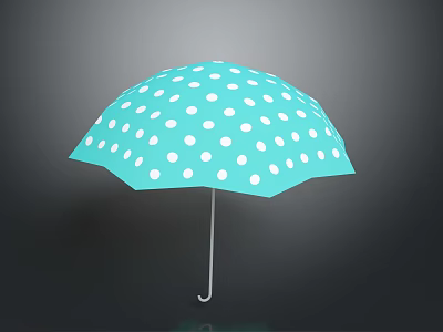 Stylish Turquoise Umbrella With White Polka Dots On Gray Background And Reflection 3d model
