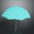 Stylish Turquoise Umbrella With White Polka Dots On Gray Background And Reflection