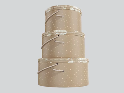 Brown Storage Boxes With White Polka Dots Stacked With Handles For Home Organization 3d model