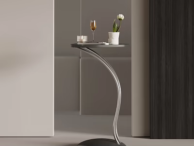 Modern Sleek Curved Metal Side Table With Black Tabletop For Stylish Home Living Space Decoration 3d model