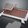 Outdoor Wooden Pavilion Structure With Roof Railing Platform And Base Design