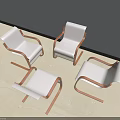 Four Modern Leisure Chairs With White Cushion And Wooden Frame For Living Room