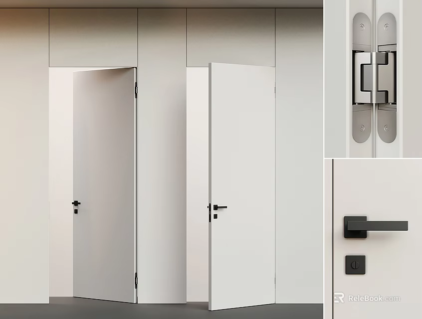 Modern White Hinged Doors With Black Handles For Home Interior Design 3d model 