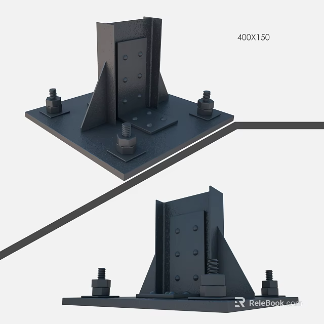 Reinforced Industrial Metal Bracket Structure With Base Plate And Fixing Bolts 3d model 