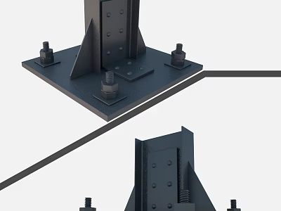 Reinforced Industrial Metal Bracket Structure With Base Plate And Fixing Bolts 3d model
