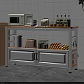 Kitchen Storage Cabinet Featuring Wooden Countertop White Cabinets Microwave Bowls Spices And Bananas