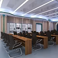 Modern School Classroom With Wooden Desks Black Chairs Bright Windows And Ceiling Lights