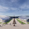 Aircraft Museum Architecture With Suspended Jets And Glass Facade Design