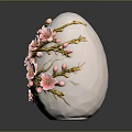 Handcrafted Decorative Egg Ornament With Pink Flowers And Golden Branches