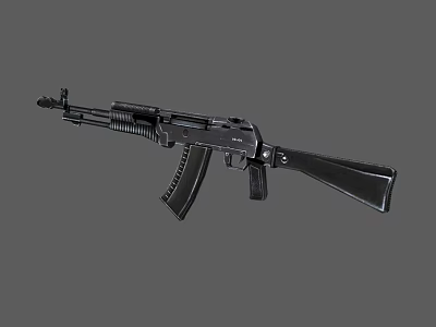 Black Automatic Assault Rifle With Metal Barrel Magazine And Black Stock 3d model