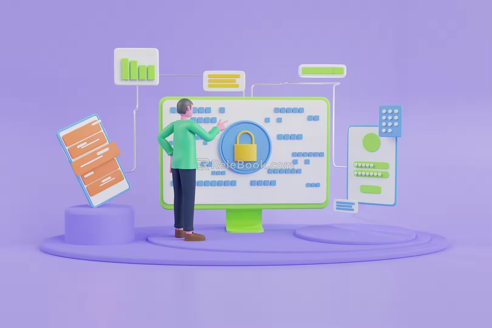 Modern Cartoon Scene Computer Data Analysis Data Scene Animation Scene 3d model