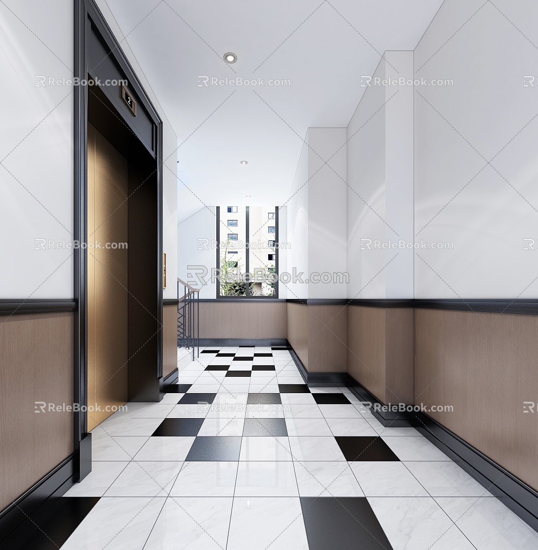 Modern elevator aisle corridor public area characteristic office building elevator 3d model