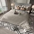 Modern Bedroom With Double Bed Gray Headboard Pillows Nightstands Table Lamps And Scenic View