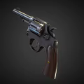 Vintage Revolver With Black Metal Cylinder And Wooden Grip Design