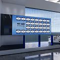 Modern Exhibition Hall With Large Screen Polished Floor Ceiling Light Strips And Visitors