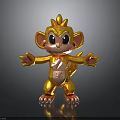 Golden Monkey Figurine Cartoon Character Standing Pose With Open Arms Shiny Surface